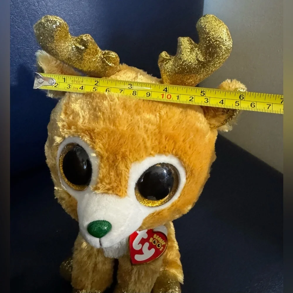 Ty Beanie Glitzy Reindeer Plush Reindeer Toy with Gold Accents